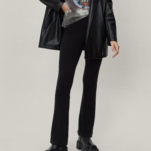 Black ribbed stretch flare pants